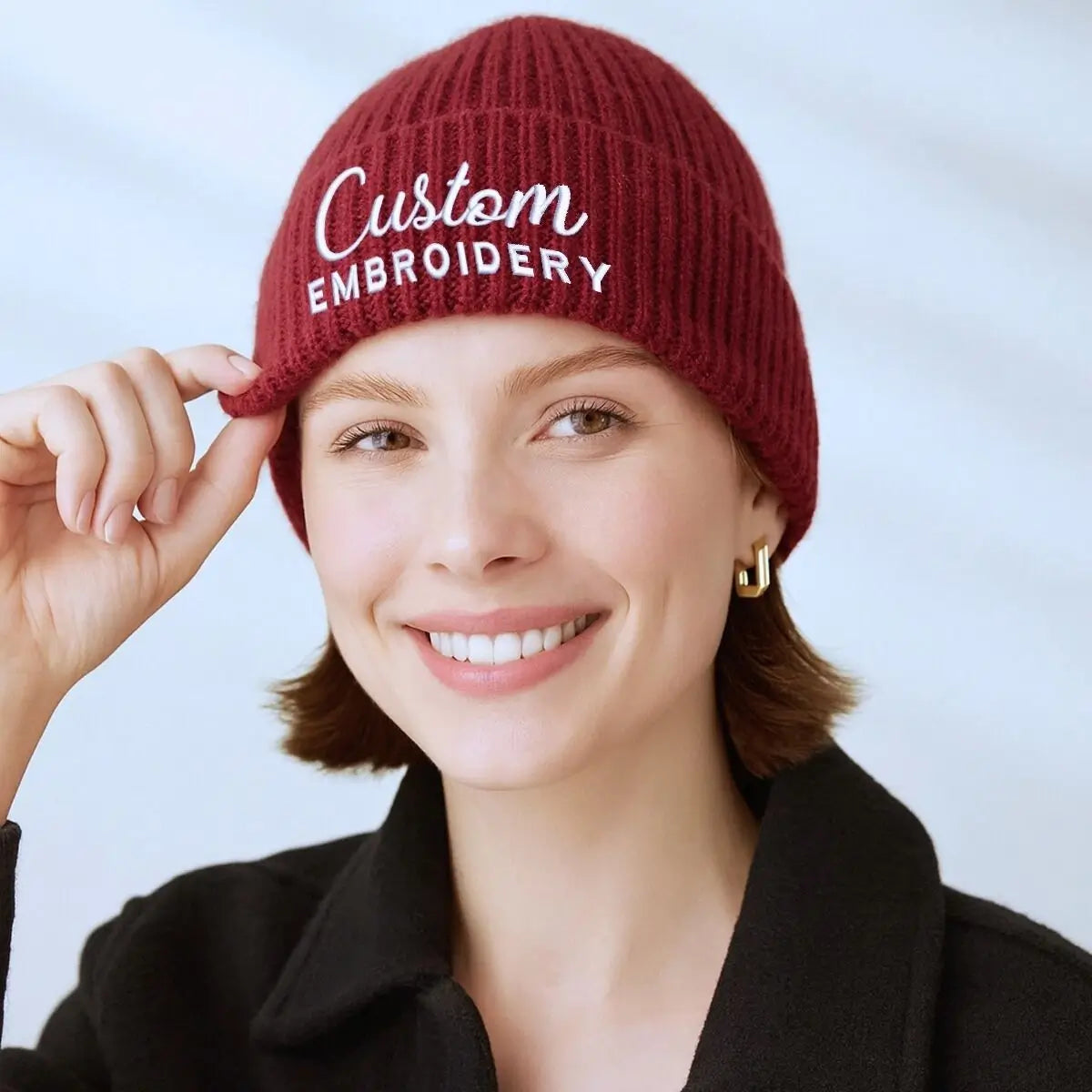 Custom Embroidered Beanie Logo Text Hat, Text Knit Hat, Winter Hat, Womens Beanie