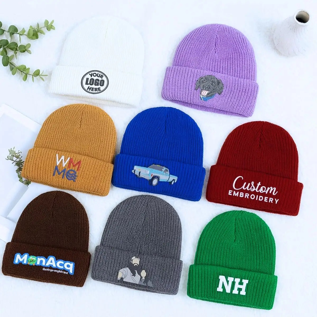 Custom Embroidered Beanie Logo Text Hat, Text Knit Hat, Winter Hat, Womens Beanie