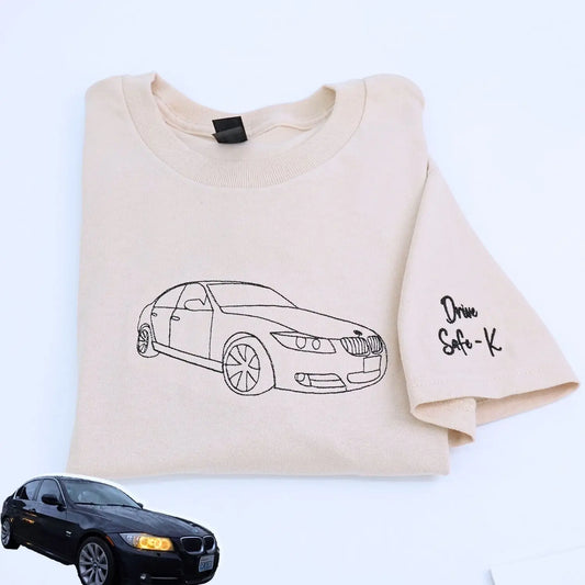 Custom Embroidered Car T-Shirt, Personalized Gifts for Car Guys