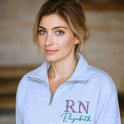 Custom Embroidered Floral RN Nurse Sweatshirt, RN Nursing Graduation Gift for Her