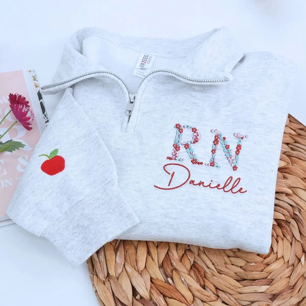 Custom Embroidered Floral RN Nurse Sweatshirt, RN Nursing Graduation Gift for Her