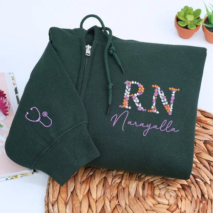 Custom Embroidered Floral RN Nurse Sweatshirt, RN Nursing Graduation Gift for Her