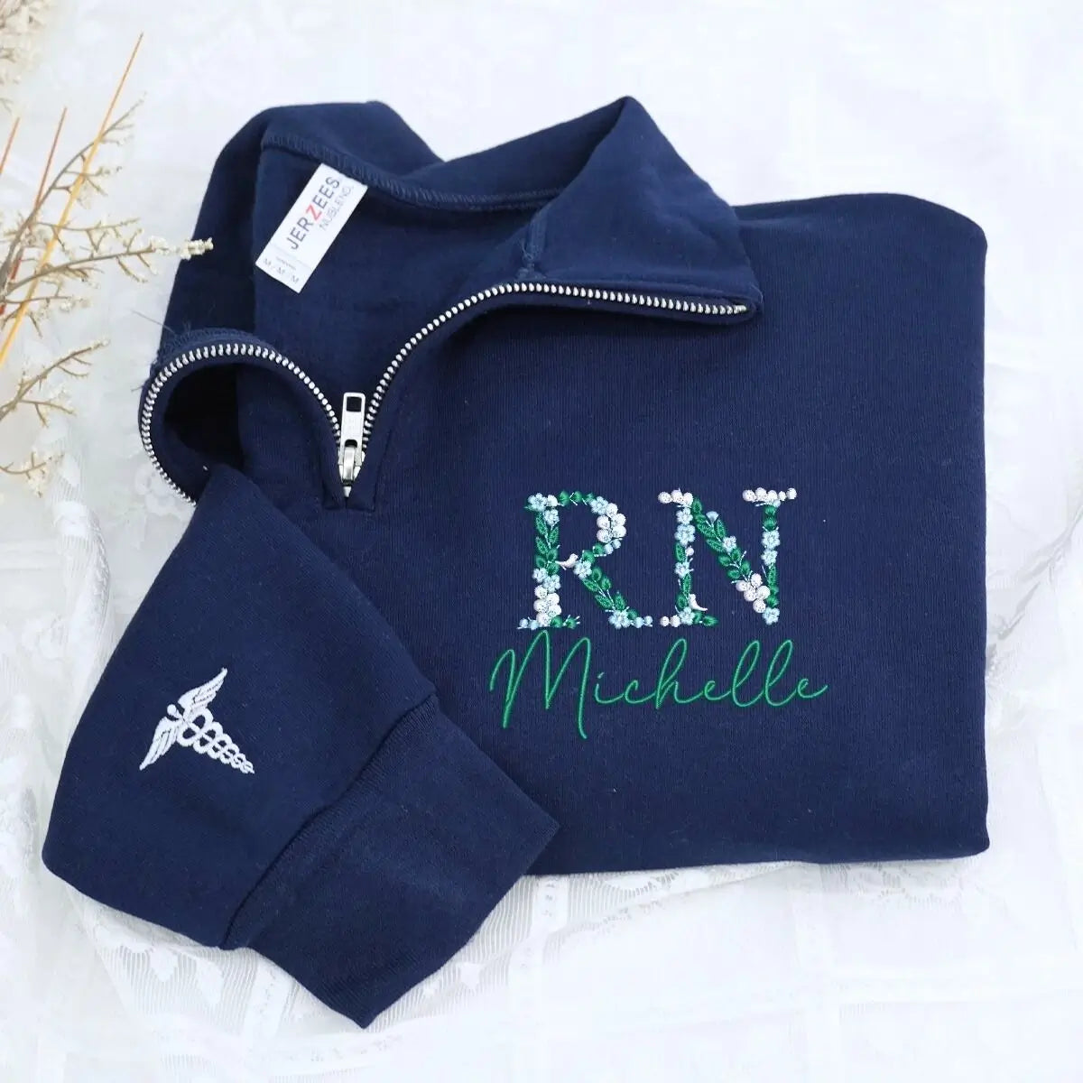 Custom Embroidered Floral RN Nurse Sweatshirt, RN Nursing Graduation Gift for Her