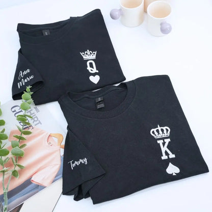 Custom Embroidered King and Queen Shirts for Couple, Personalized Gift for Him Her