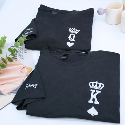 Custom Embroidered King and Queen Shirts for Couple, Personalized Gift for Him Her