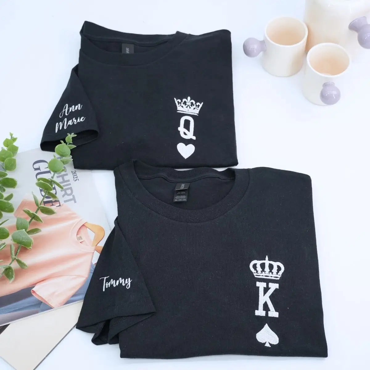 Custom Embroidered King and Queen Shirts for Couple, Personalized Gift for Him Her