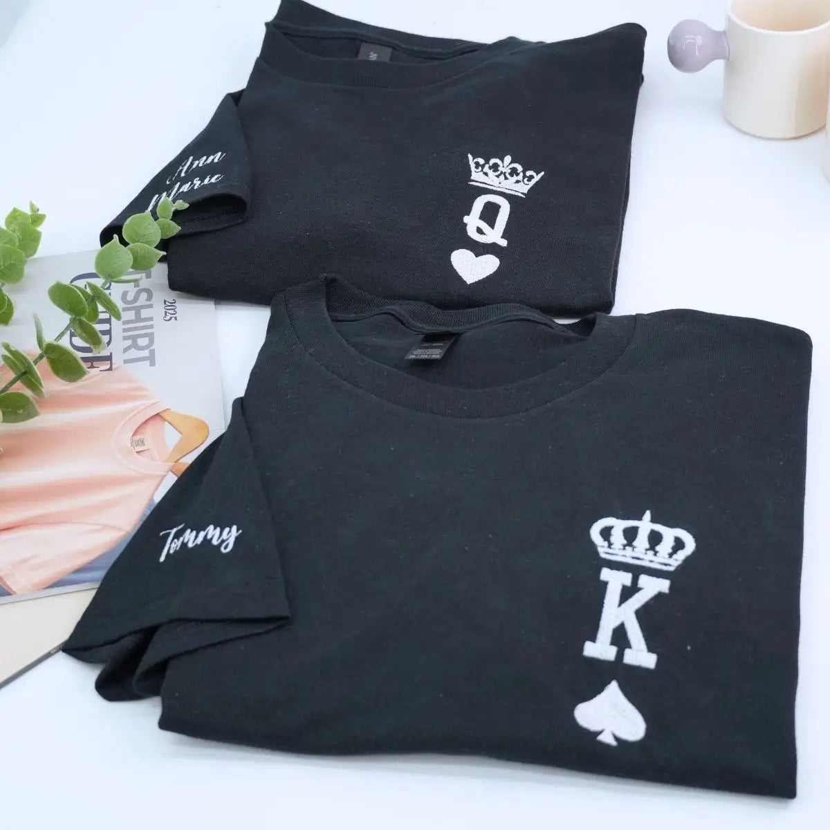 Custom Embroidered King and Queen Shirts for Couple, Personalized Gift for Him Her