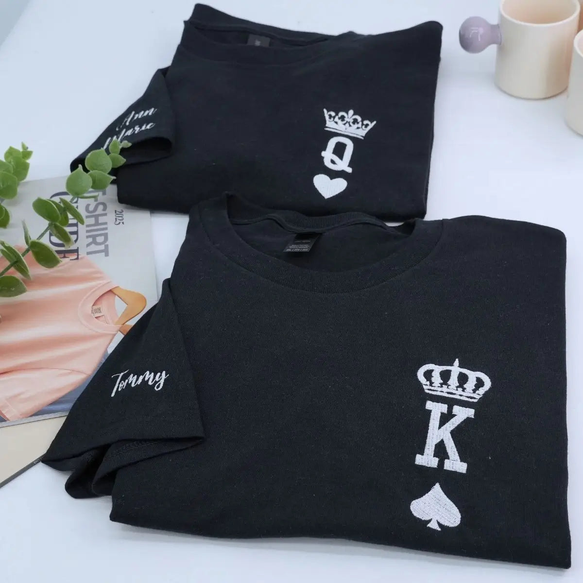 Custom Embroidered King and Queen Shirts for Couple, Personalized Gift for Him Her