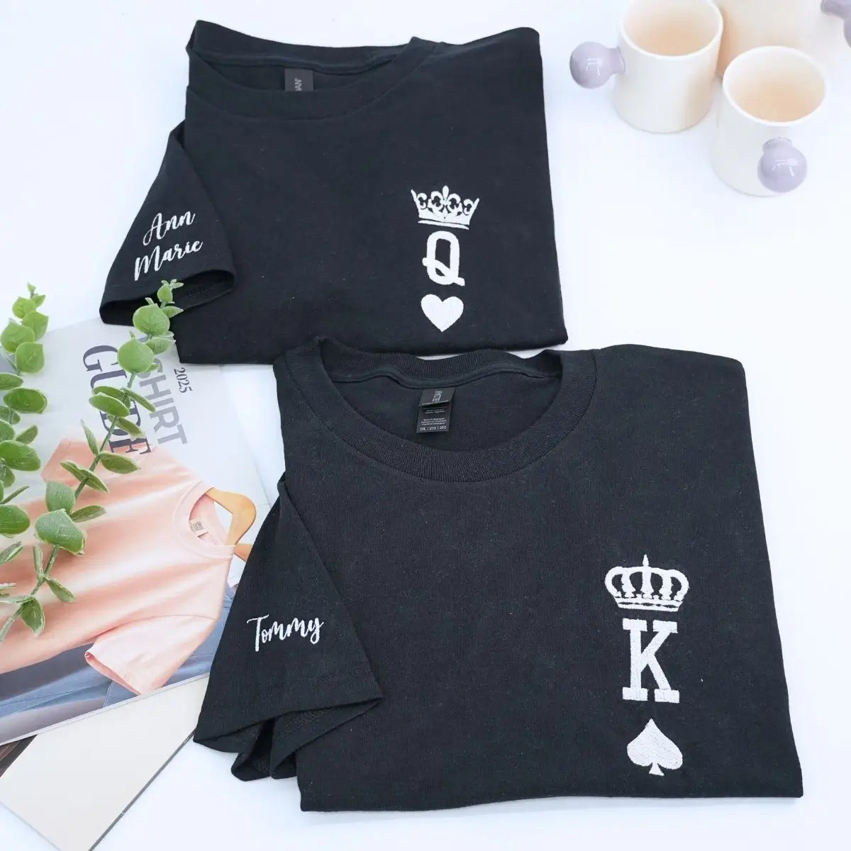 Custom Embroidered King and Queen Shirts for Couple, Personalized Gift for Him Her