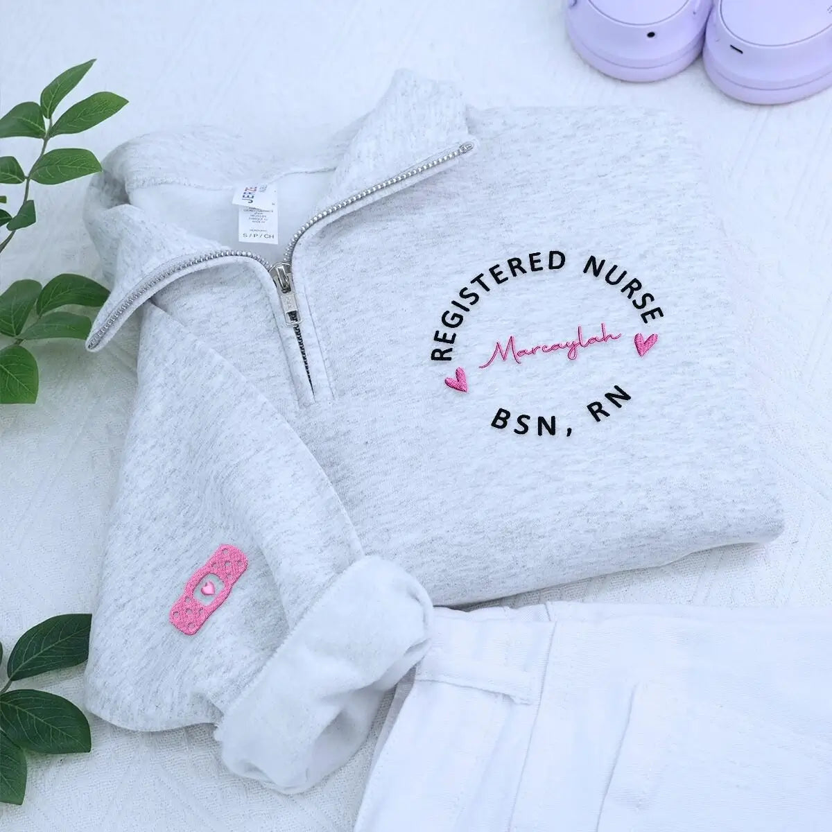 Custom Embroidered Registered Nurse Quarter Zip Sweatshirt with Name on Chest, Gift for Nurse