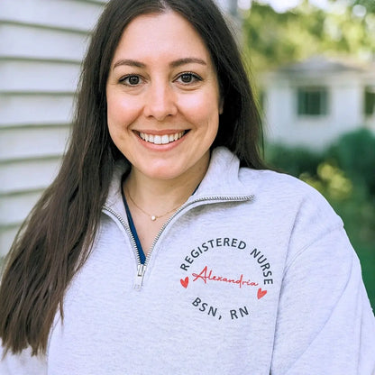 Custom Embroidered Registered Nurse Quarter Zip Sweatshirt with Name on Chest, Gift for Nurse