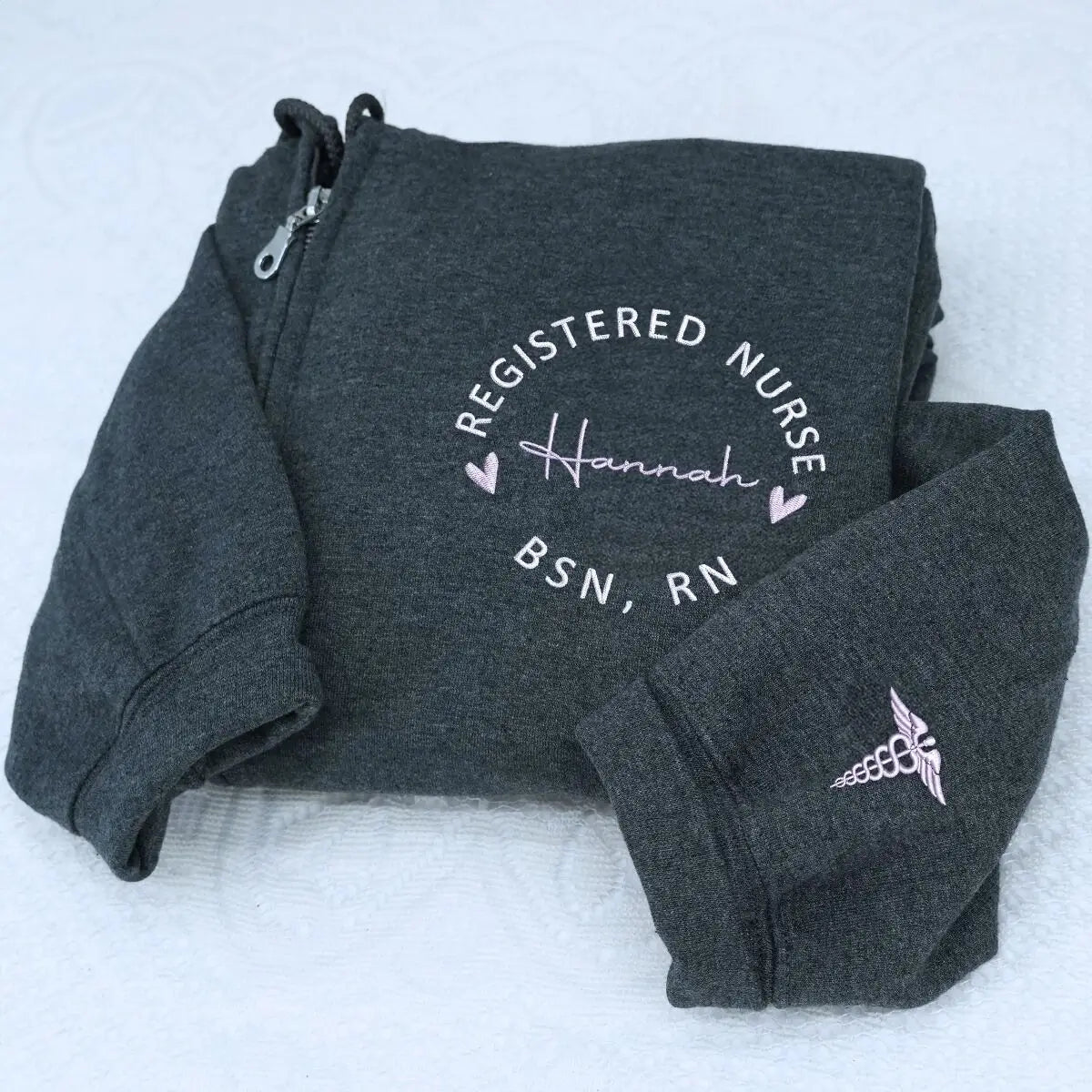 Custom Embroidered Registered Nurse Quarter Zip Sweatshirt with Name on Chest, Gift for Nurse