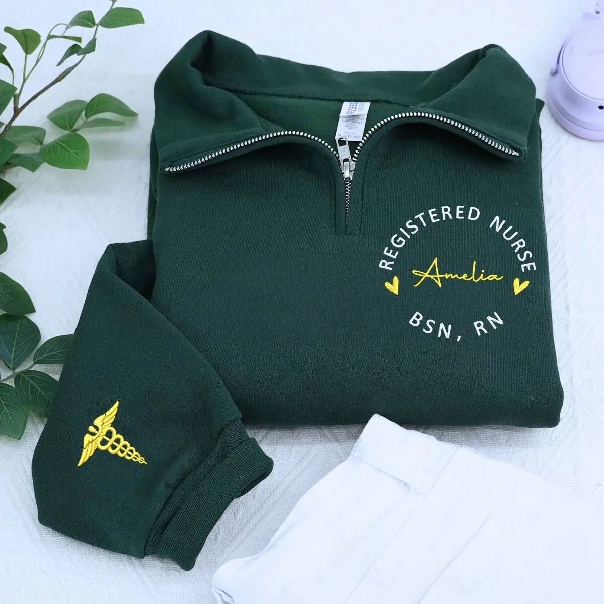 Custom Embroidered Registered Nurse Quarter Zip Sweatshirt with Name on Chest, Gift for Nurse