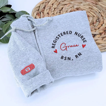 Custom Embroidered Registered Nurse Quarter Zip Sweatshirt with Name on Chest, Gift for Nurse
