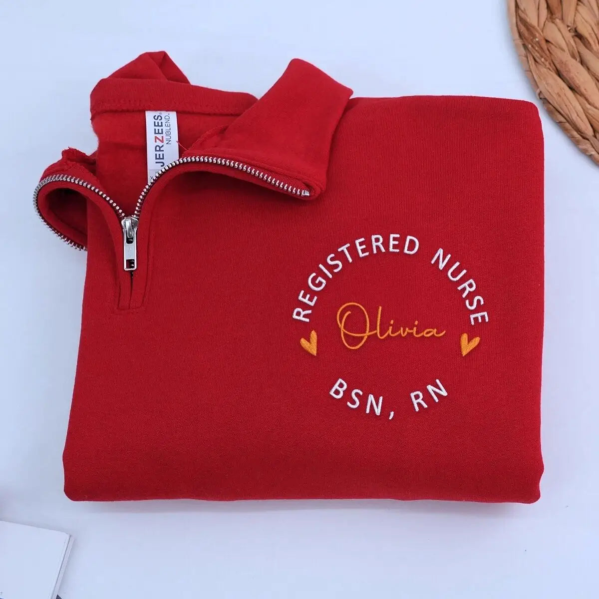 Custom Embroidered Registered Nurse Quarter Zip Sweatshirt with Name on Chest, Gift for Nurse