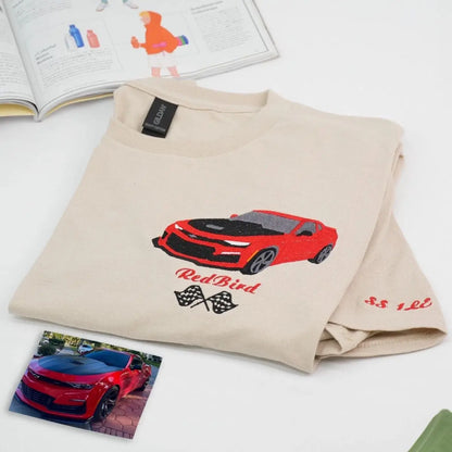 Custom Embroidered Race Car from Photo Sweatshirt or Hoodie, Car Racing Gifts for Him