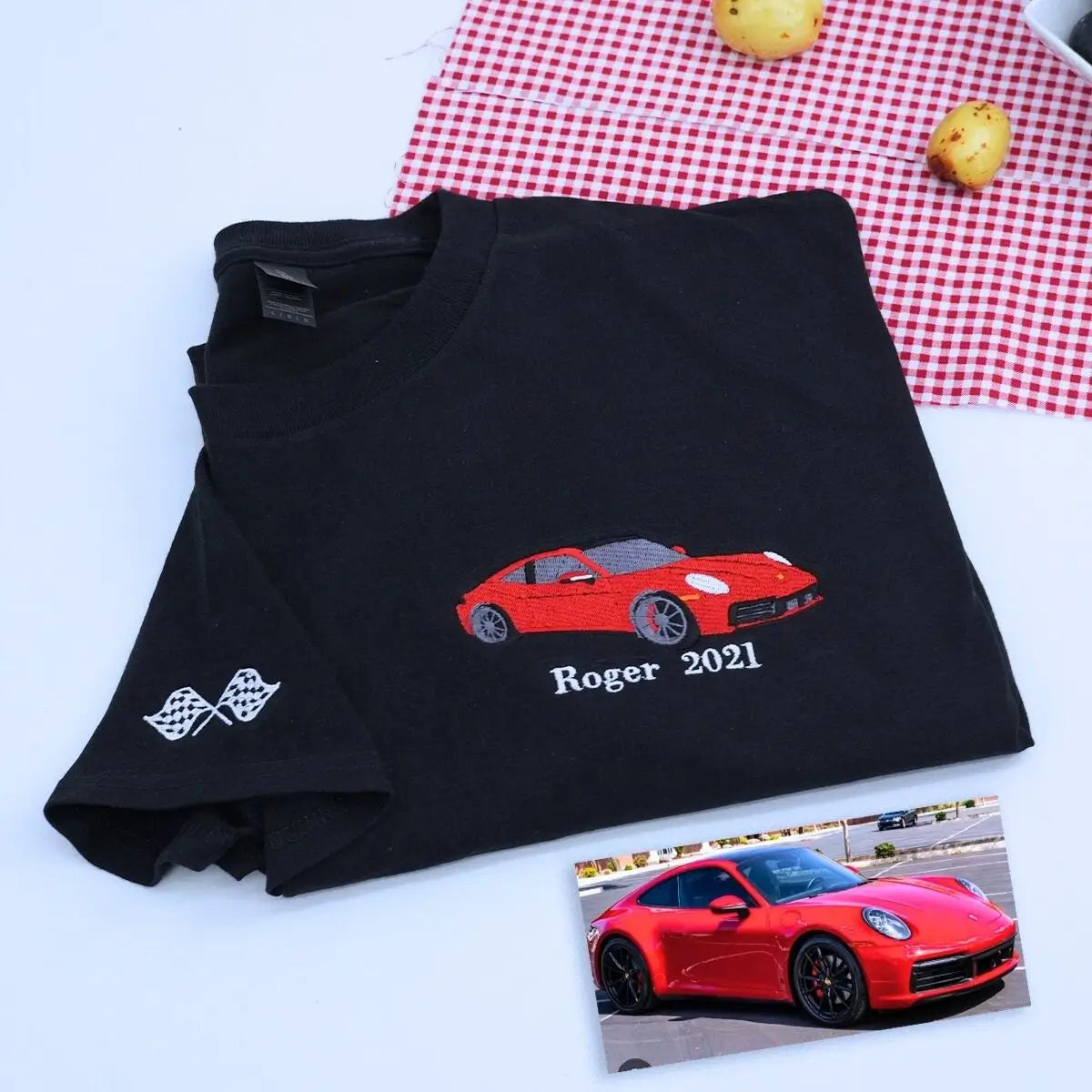 Custom Embroidered Race Car from Photo Sweatshirt or Hoodie, Car Racing Gifts for Him