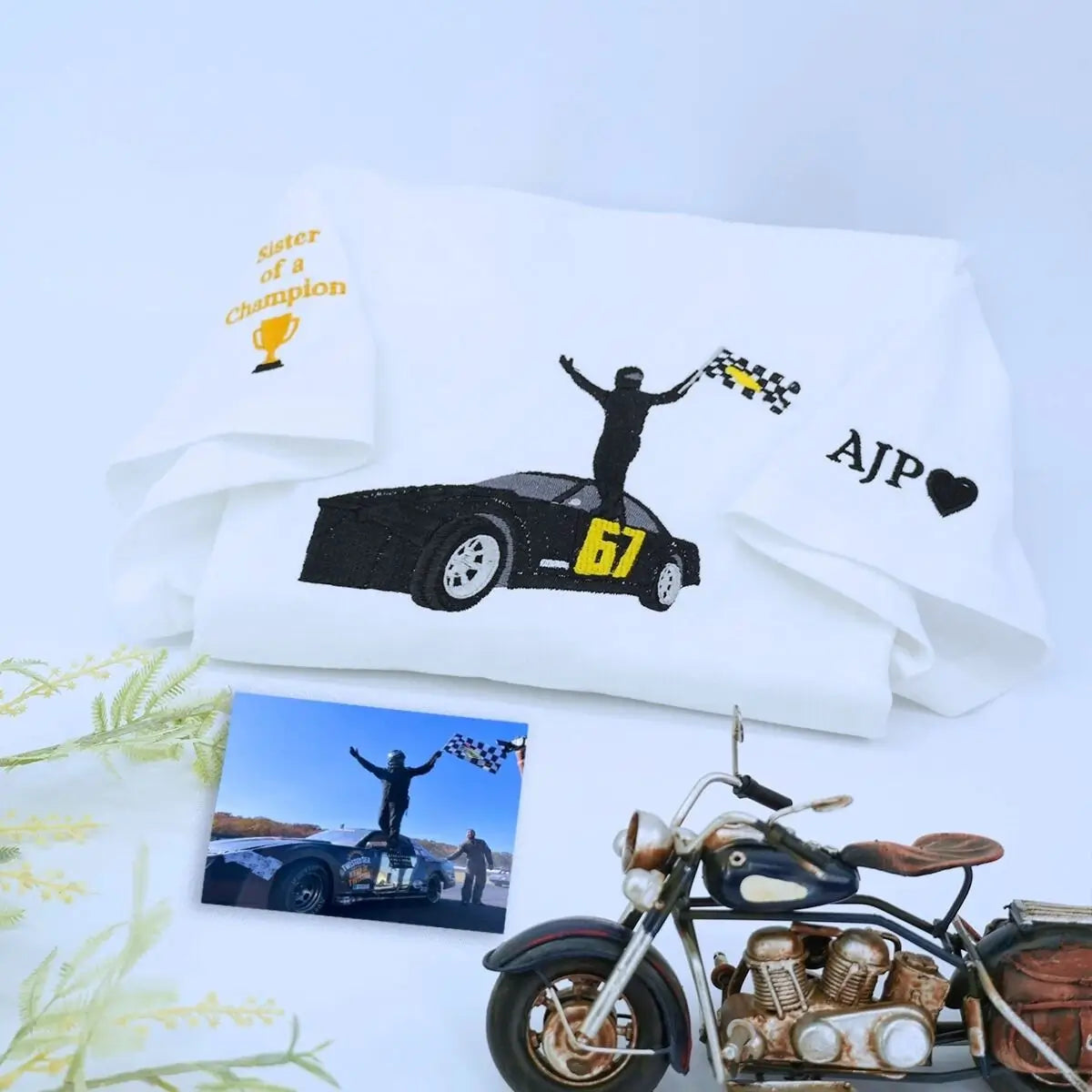 Custom Embroidered Race Car from Photo Sweatshirt or Hoodie, Car Racing Gifts for Him