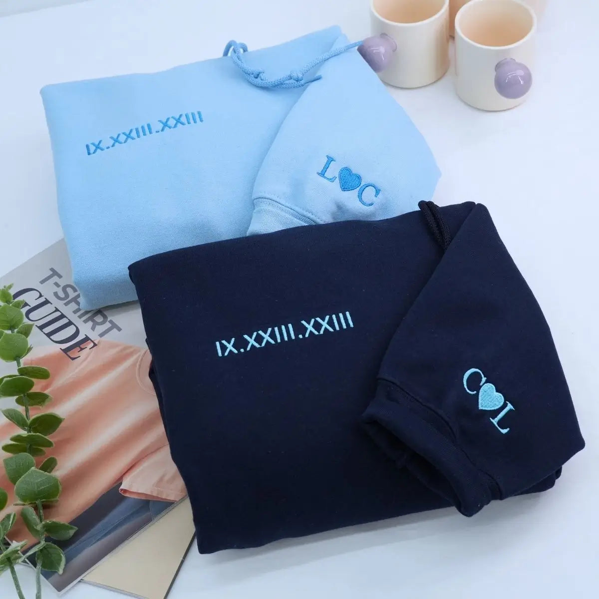 Custom Embroidered Roman Numeral Sweatshirt, Personalized Anniversary Gift for Matching Couples