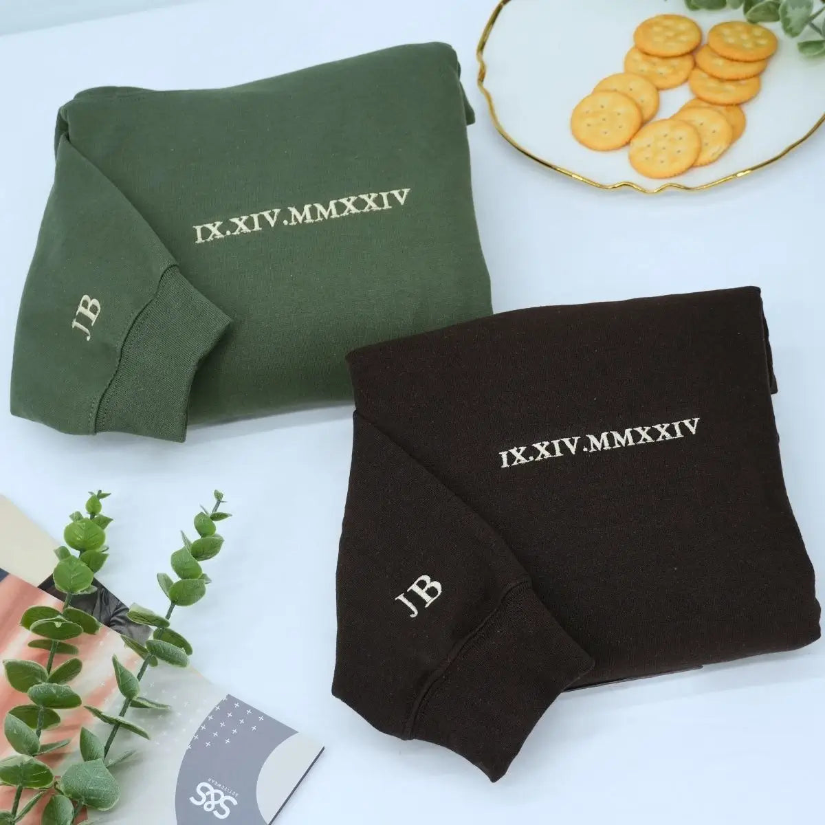 Custom Embroidered Roman Numeral Sweatshirt, Personalized Anniversary Gift for Matching Couples