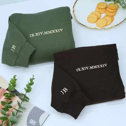 Custom Embroidered Roman Numeral Sweatshirt, Personalized Anniversary Gift for Matching Couples