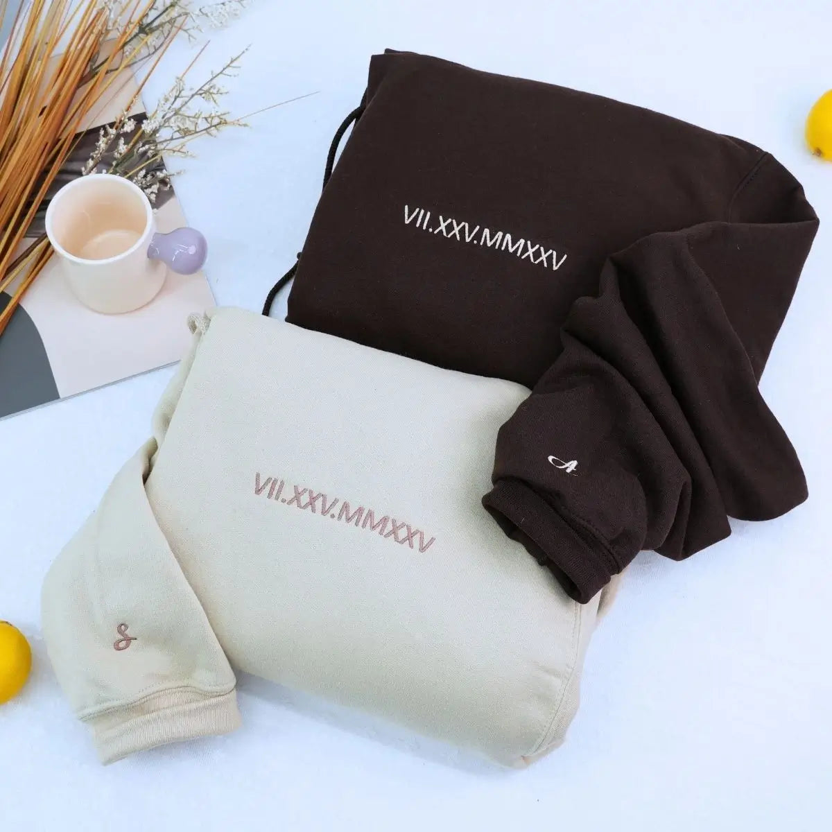 Custom Embroidered Roman Numeral Sweatshirt, Personalized Anniversary Gift for Matching Couples