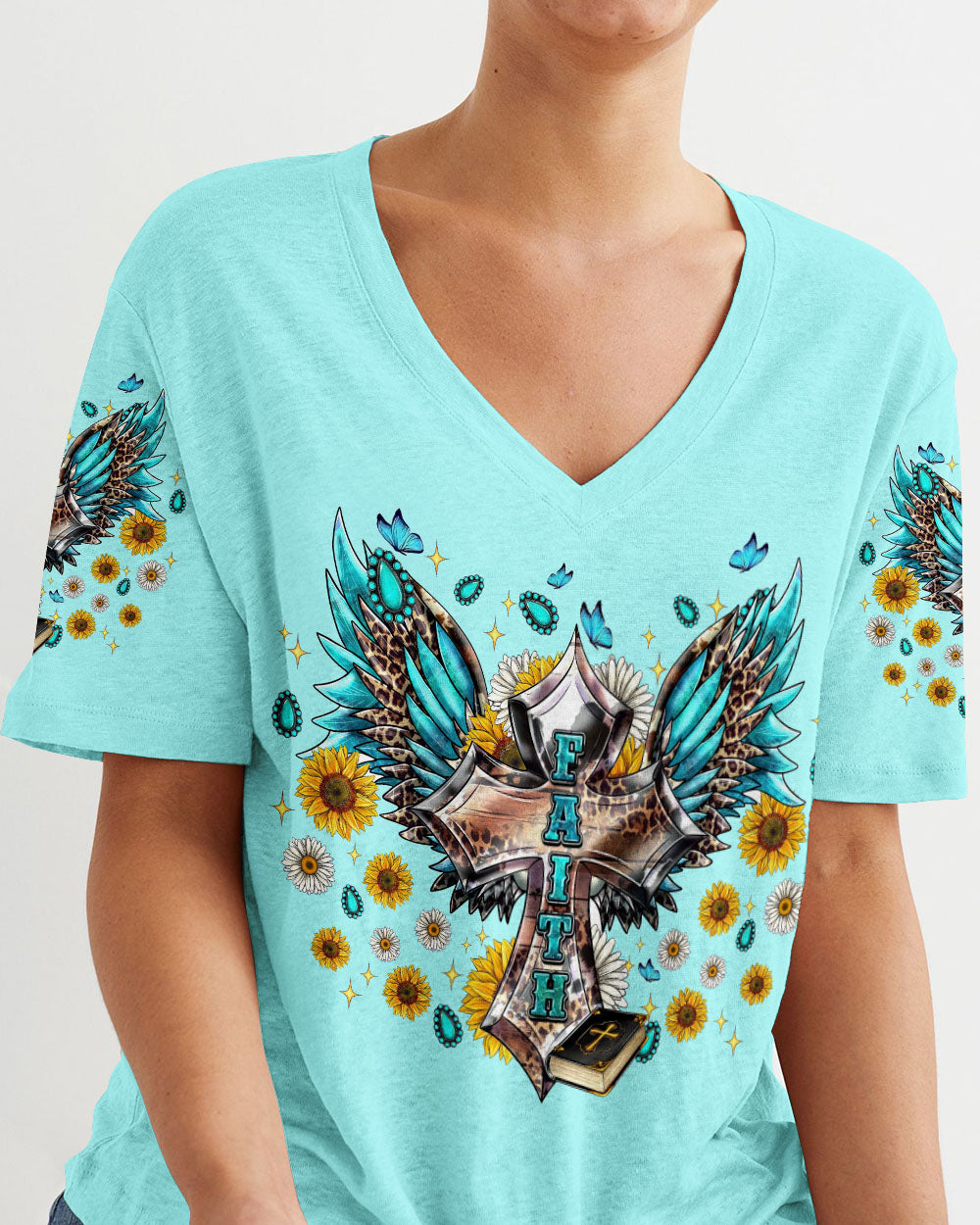 Faith Cross Wings Women's All Over Print Shirt - Tlnt0607233