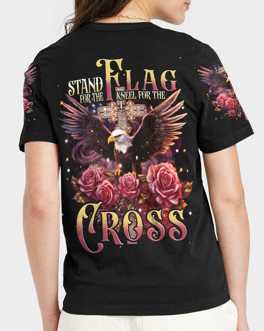 Stand For The Flag Kneel For The Cross Eagle Women's All Over Print Shirt - Tlnt2707234