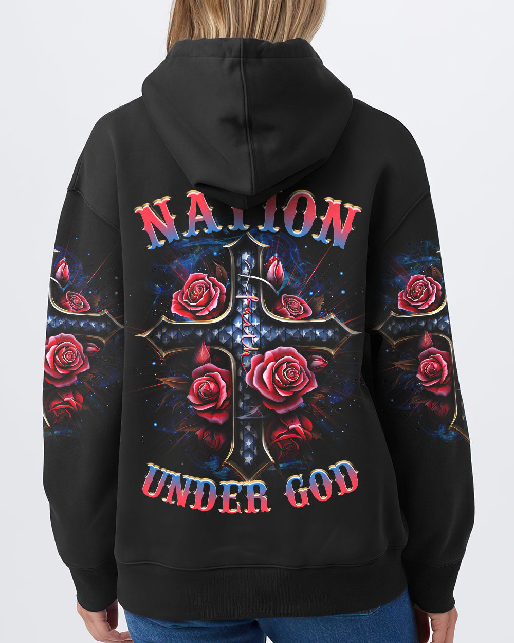 One Nation Under God Cross Rose Women's All Over Print Shirt - Tltr0407233