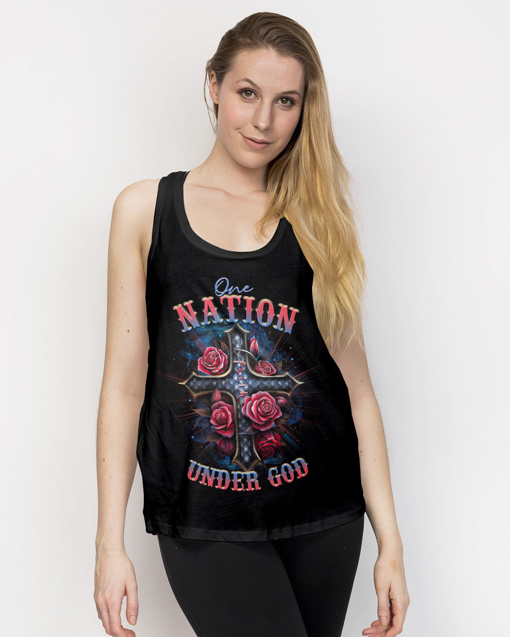 One Nation Under God Cross Rose Women's All Over Print Shirt - Tltr0407233