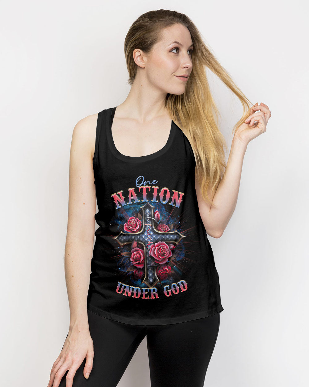 One Nation Under God Cross Rose Women's All Over Print Shirt - Tltr0407233