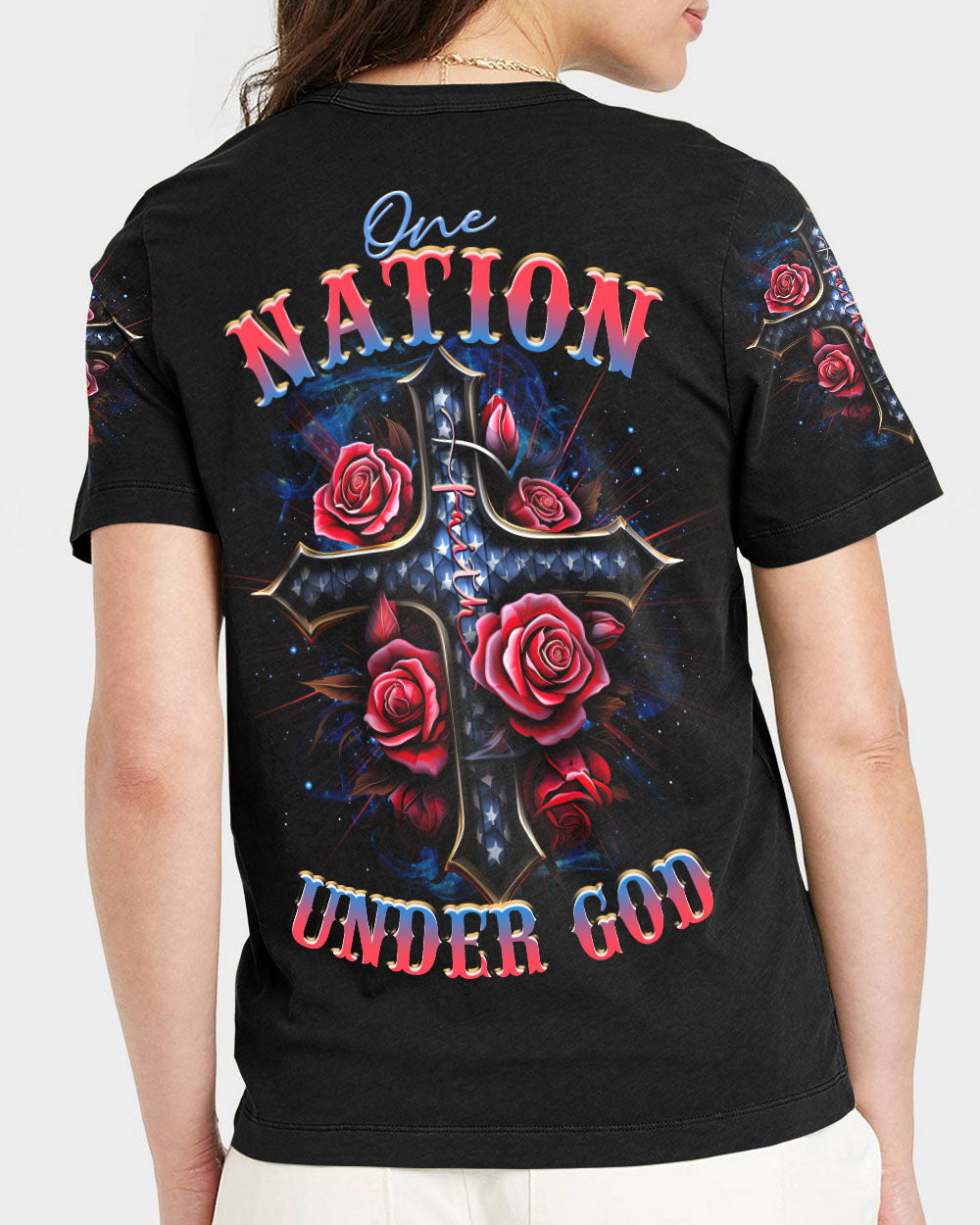 One Nation Under God Cross Rose Women's All Over Print Shirt - Tltr0407233