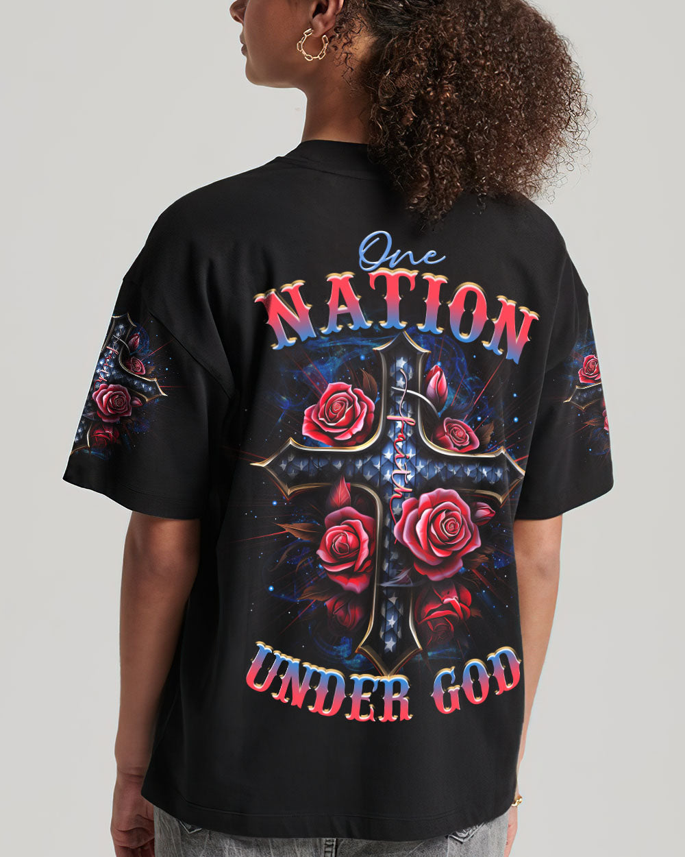 One Nation Under God Cross Rose Women's All Over Print Shirt - Tltr0407233