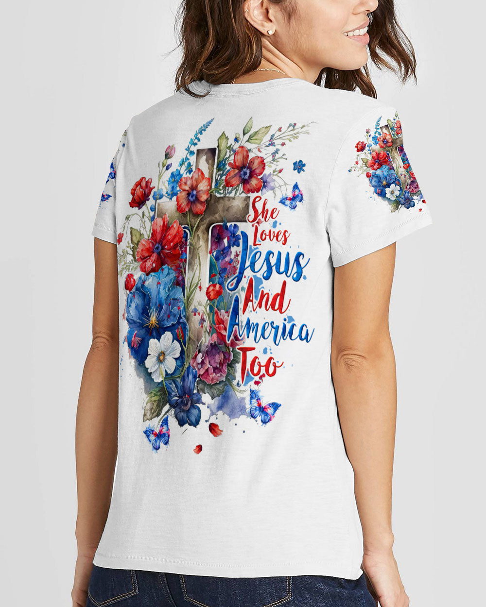 She Loves Jesus And America Too Women's All Over Print Shirt - Tltw2407233