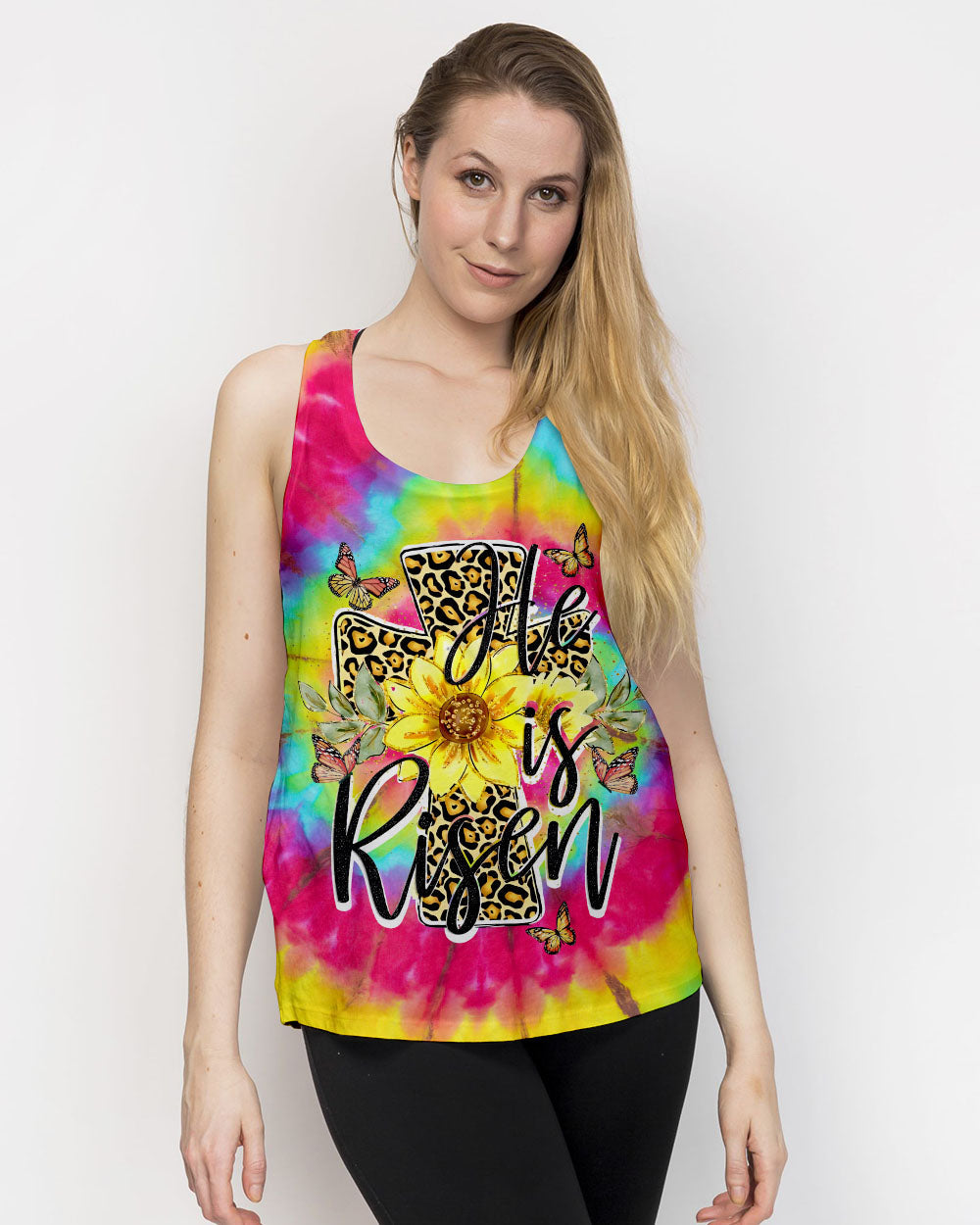 He Is Risen Cross With Sunflowers Tie Dye Women's All Over Print Shirt - Tytd0707231