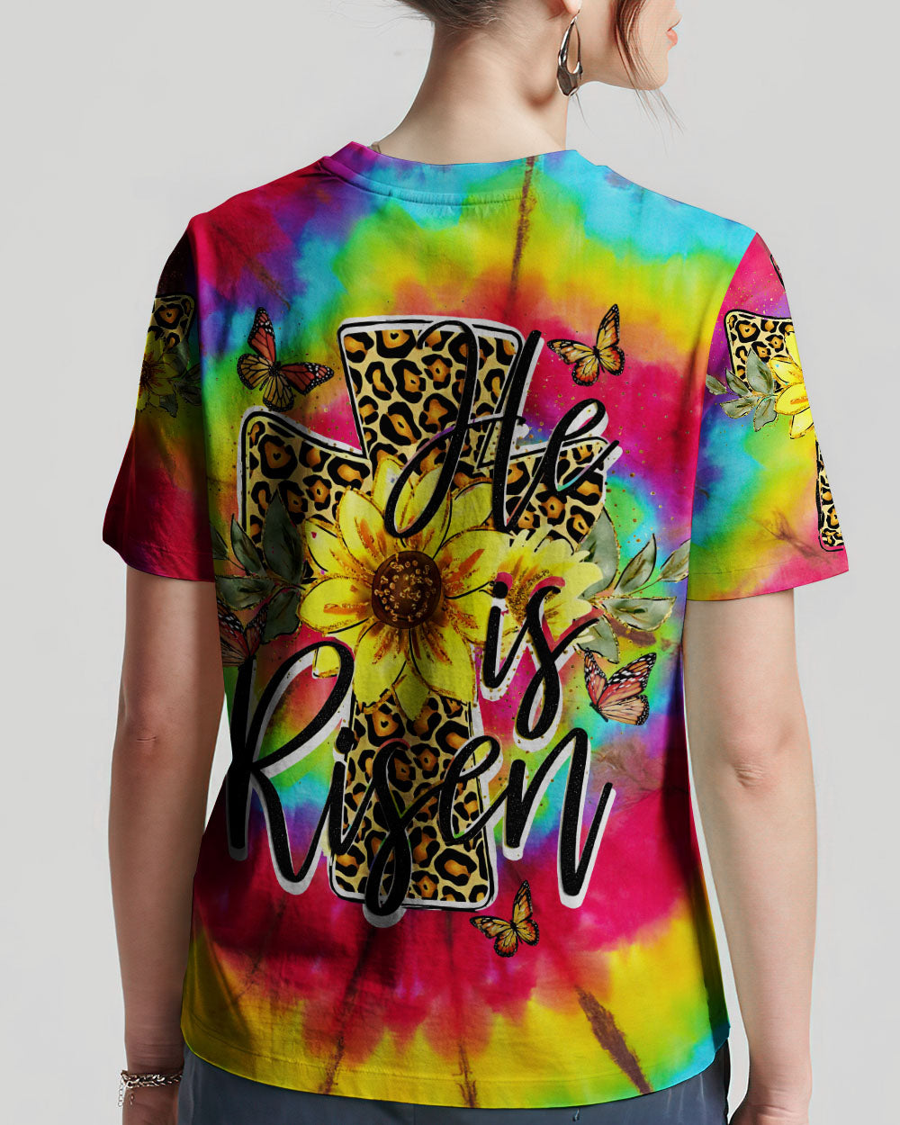 He Is Risen Cross With Sunflowers Tie Dye Women's All Over Print Shirt - Tytd0707231