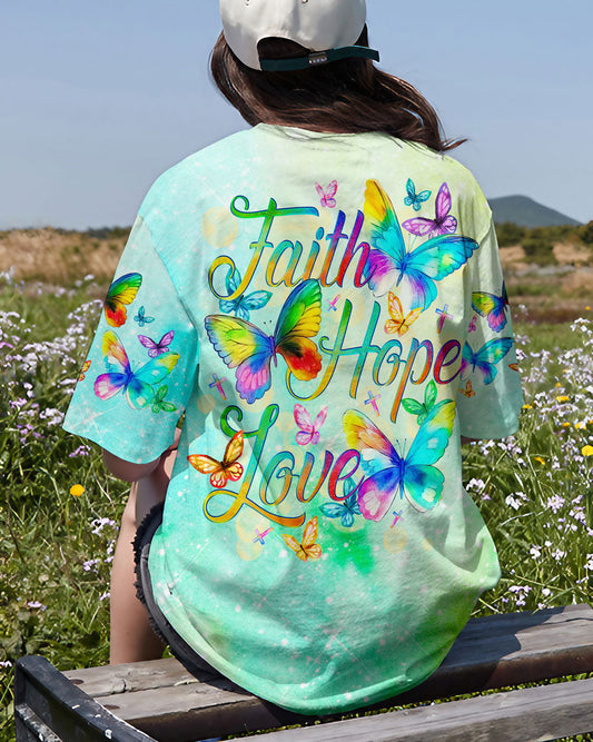 Faith Hope Love Butterfly Watercolor Women's All Over Print Shirt - Tlno0809234