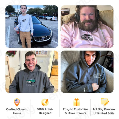 Custom Embroidered Car Hoodie, Sweatshirt, Personalized Car Gifts for Him
