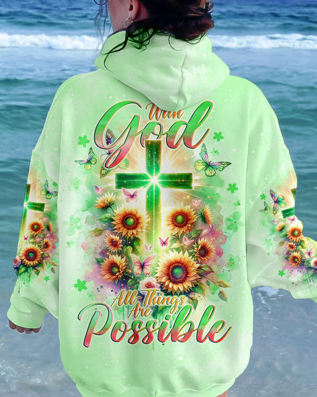 With God All Things Are Possible Sunflower Cross Women's All Over Print Shirt - Tlno2511232