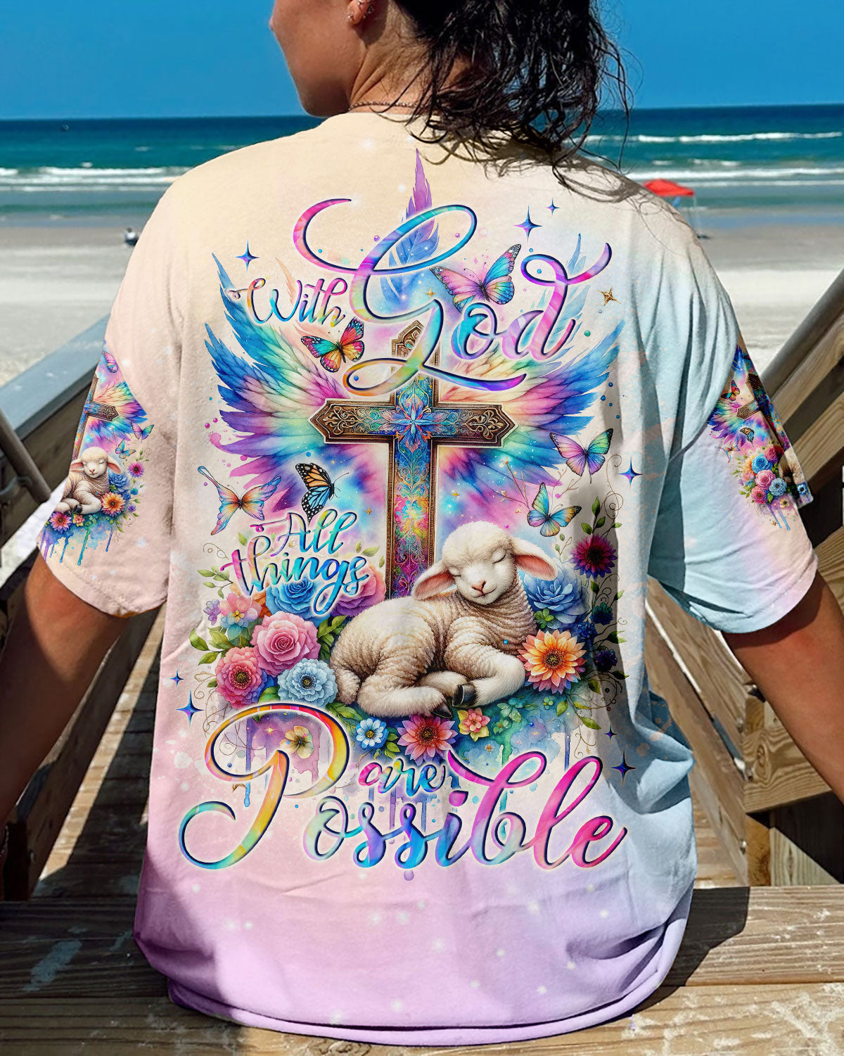 With God All Things Are Possible Lamb Wings Women's All Over Print Shirt - Tlno0911233