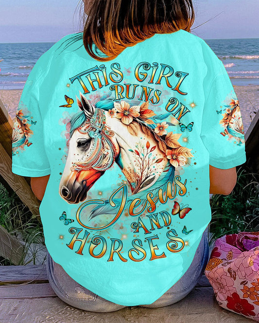 This Girl Runs On Jesus And Horses Women's All Over Print Shirt - Yhdu0308233