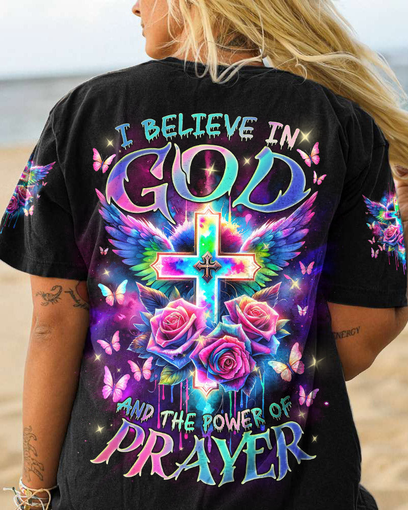 I Believe In God Cross Wings Rose Women's All Over Print Shirt - Tlnz0112234