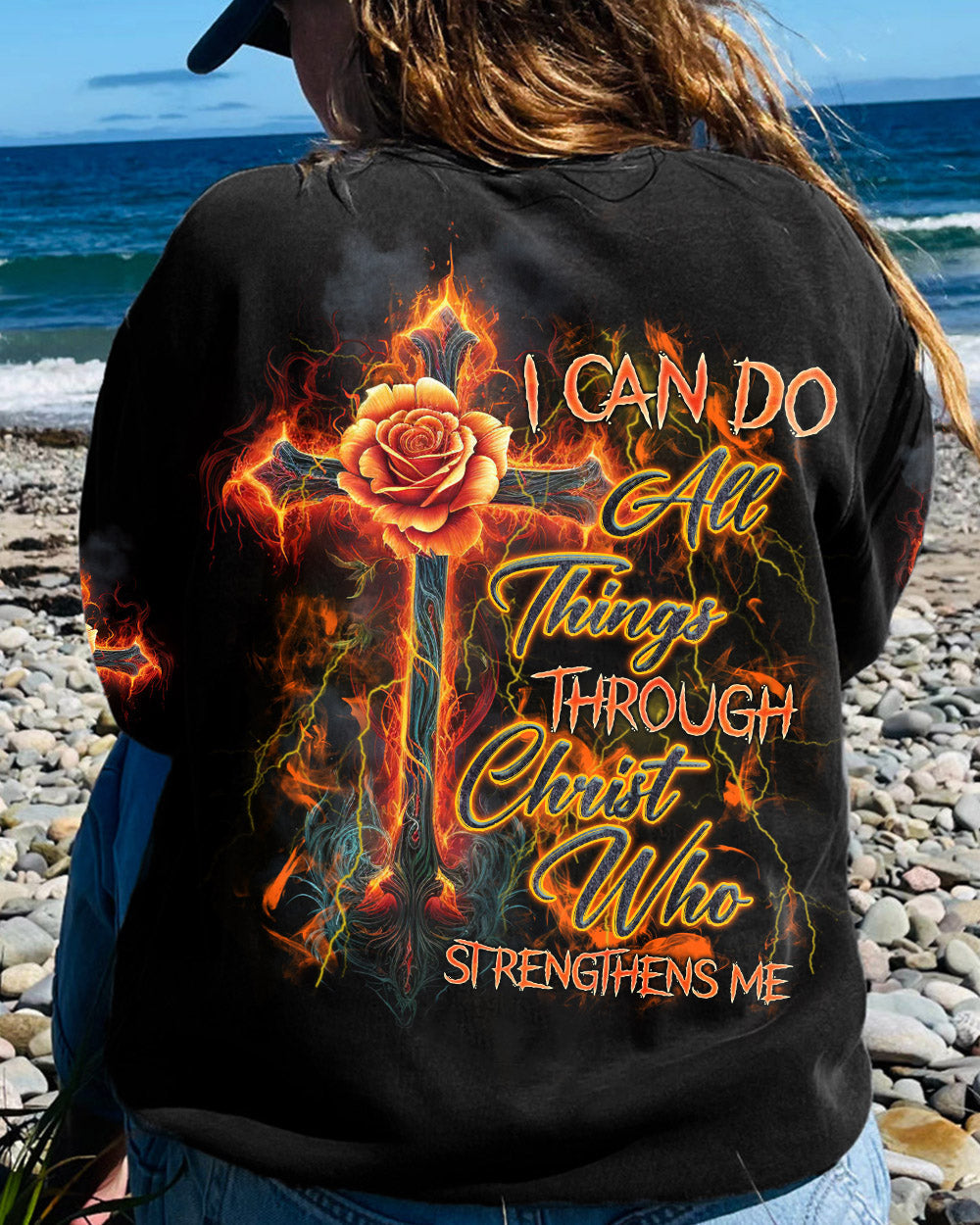 I Can Do All Things Through Christ Fire Cross Women's All Over Print Shirt - Tlnz1610233