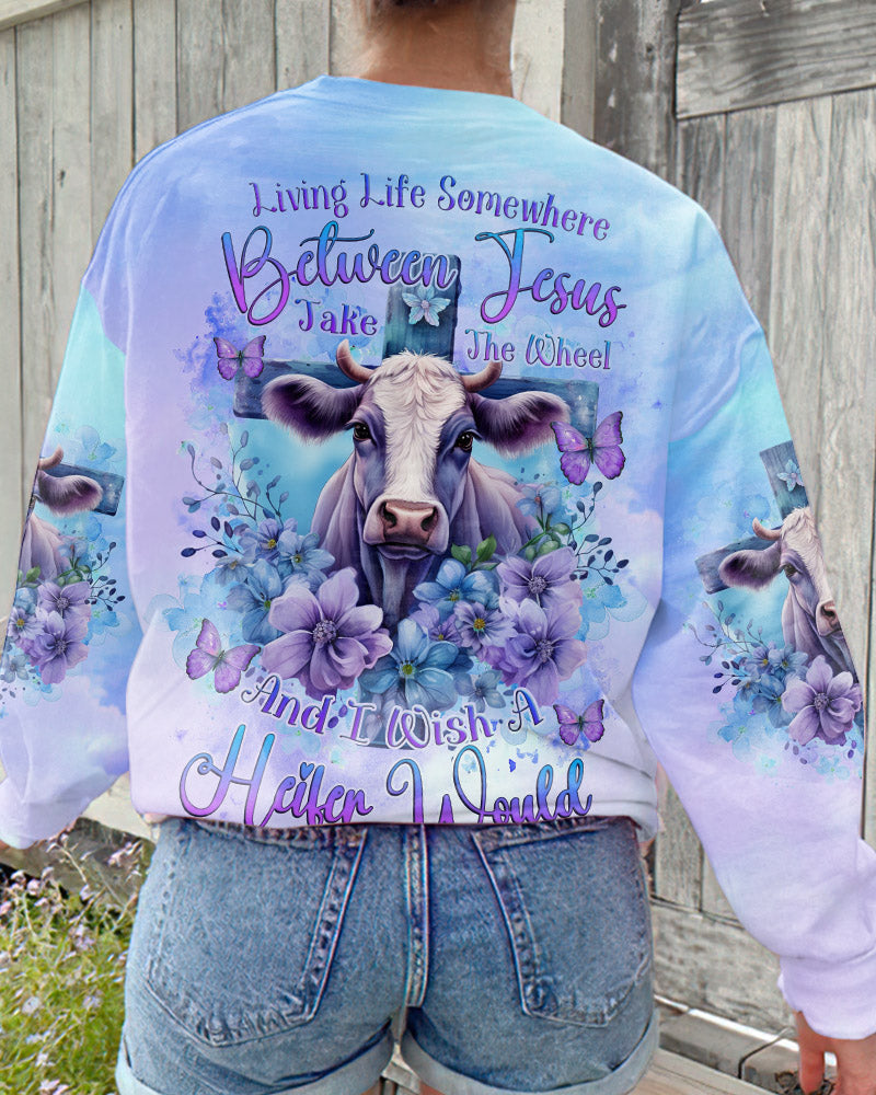 Living Life Somewhere Between Jesus Cow Women's All Over Print Shirt - Tlnz1010231