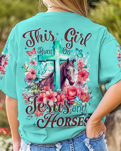 Runs On Jesus And Horses Women's All Over Print Shirt - Tyqy0212232