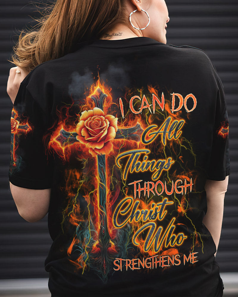 I Can Do All Things Through Christ Fire Cross Women's All Over Print Shirt - Tlnz1610233