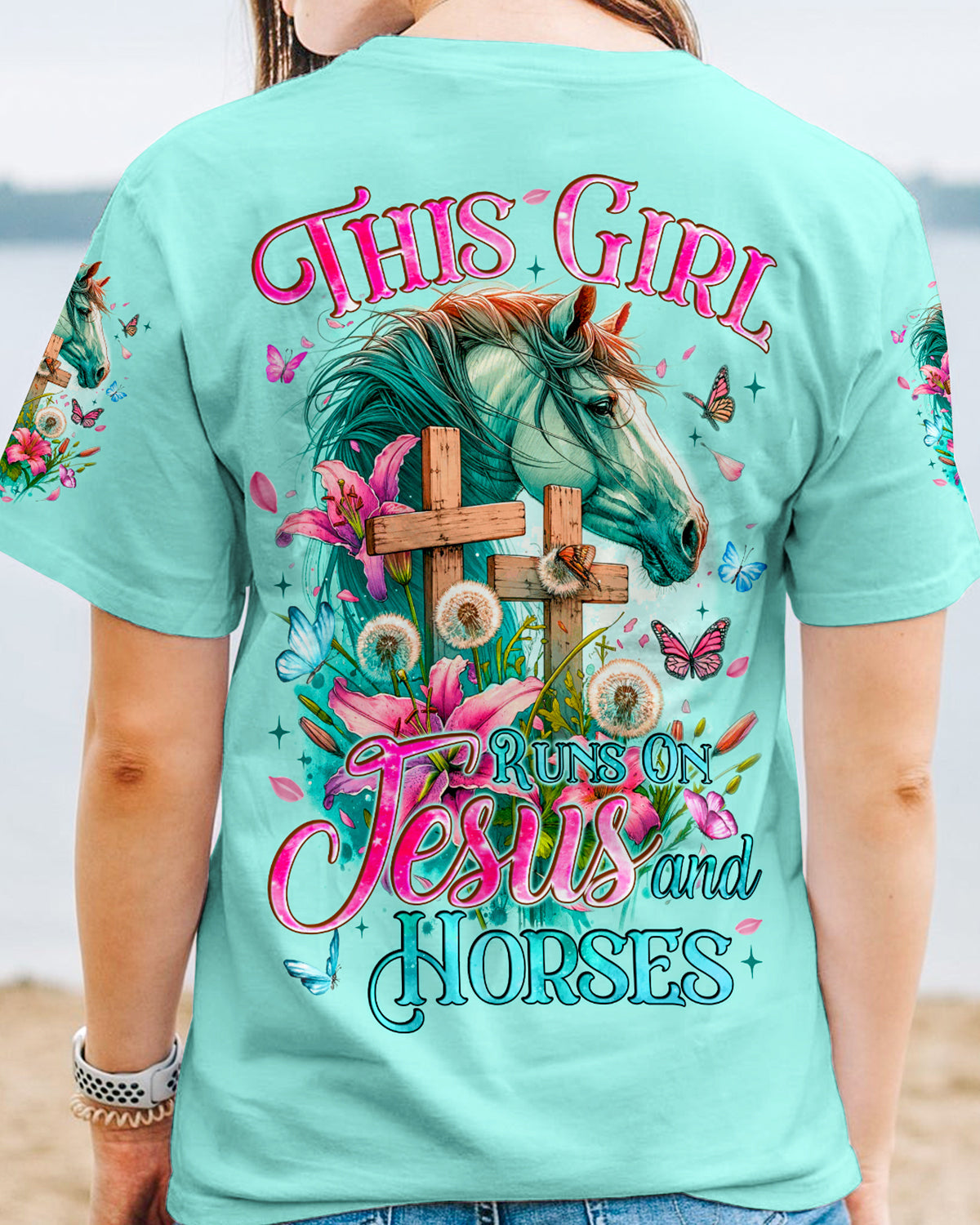 Runs On Jesus And Horses Women's All Over Print Shirt - Tyqy0912231