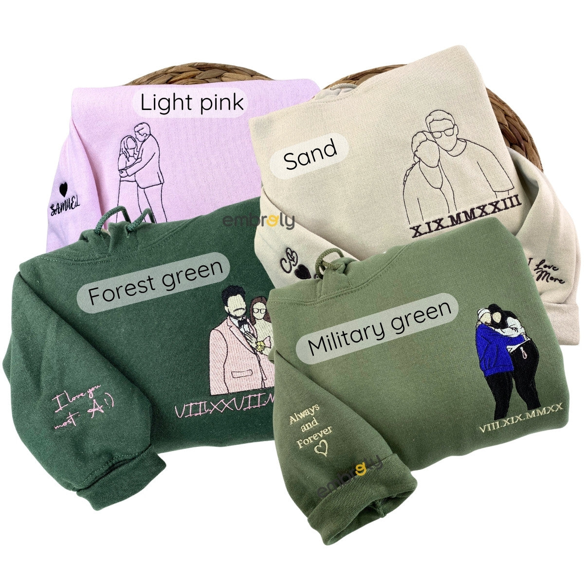 Custom Embroidered Line Art Hoodie from Your Photo, Memorial Sweatshirts