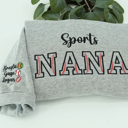 Baseball Nana Sweatshirt, Custom Embroidered Gifts for Sport Nana