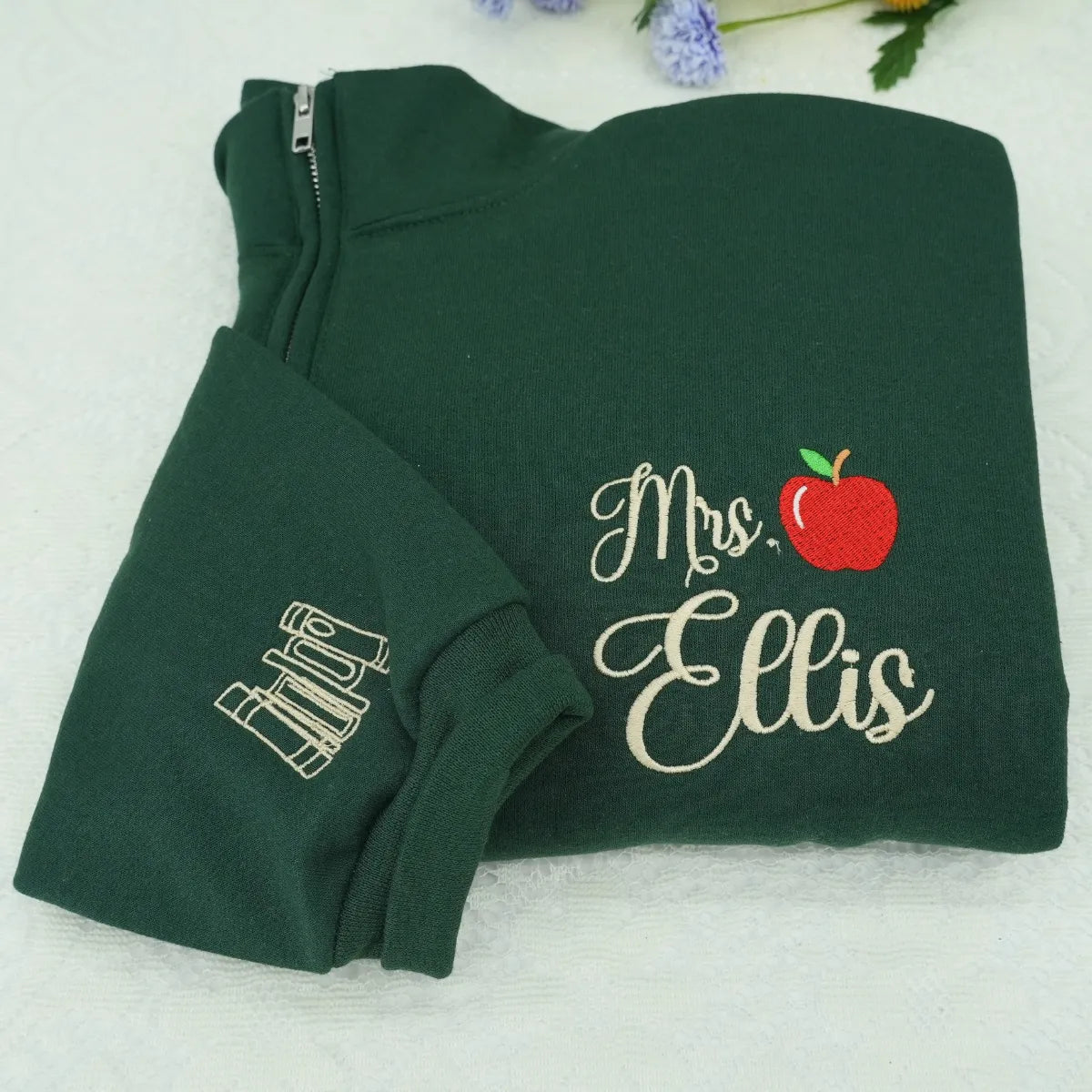 Back To School Teacher Sweatshirt, Custom Embroidered Mrs/Miss Name Tee, Quarter Zip, Hoodie, or Crewneck